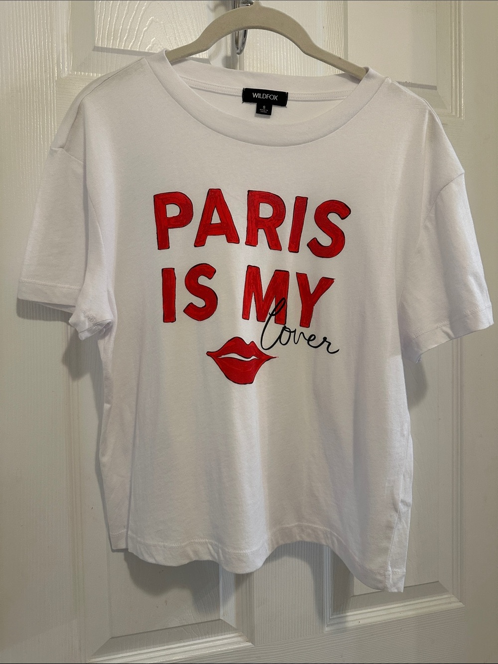 Wildfox White Tee with Red Paris Graphic and Lip Motif 💋💋💋